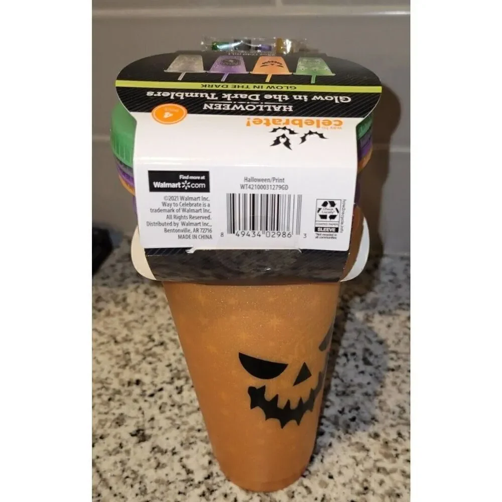 Way To Celebrate Halloween Glow In The Dark Tumblers Cups 4 Pack, Assorted 25oz